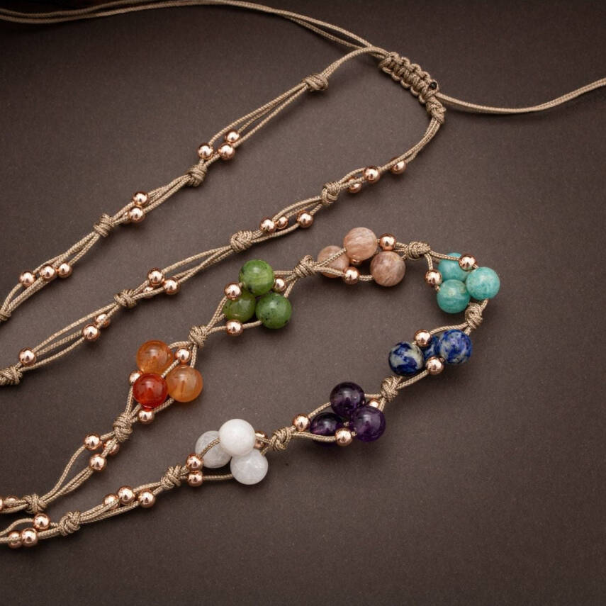 Çakra Doğal Taş Kolye ve Bileklik-Ay Taşı-Ametist-Lapis-Amazonit-Güneş Taşı-Yeşim-Akik - 4