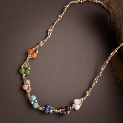 Çakra Doğal Taş Kolye ve Bileklik-Ay Taşı-Ametist-Lapis-Amazonit-Güneş Taşı-Yeşim-Akik - 4