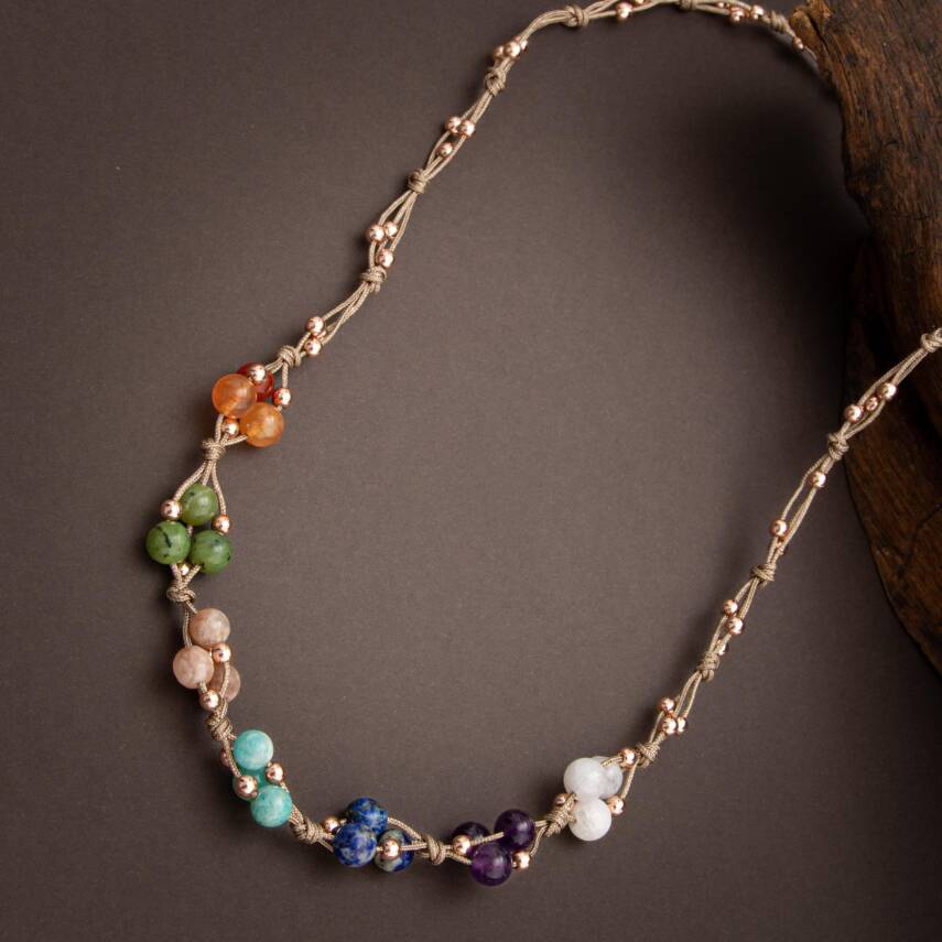 Çakra Doğal Taş Kolye ve Bileklik-Ay Taşı-Ametist-Lapis-Amazonit-Güneş Taşı-Yeşim-Akik - 4