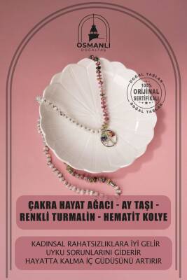 Çakra Hayat Ağacı-Ay Taşı-Renkli Turmalin Doğal Taş Kolye - Osmanlı Doğaltaş