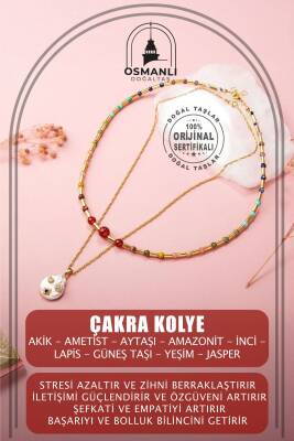 Çakra-İnci Doğal Taş Kolye Seti-Ay Taşı-Ametist-Lapis-Amazonit-Yeşim-Güneş Taşı-Jasper-Akik - Osmanlı Doğaltaş