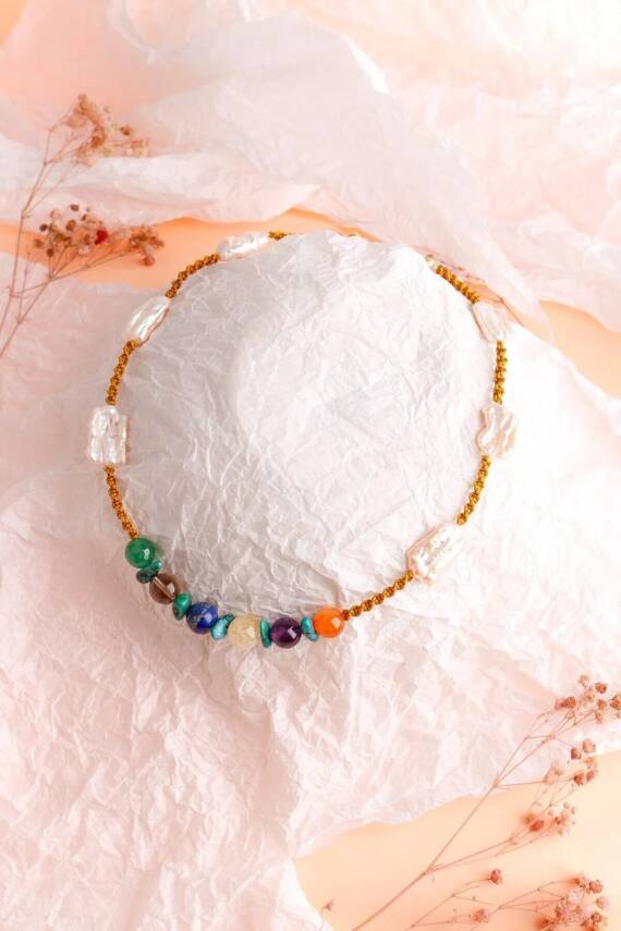 Çakra İnci Kolye Ametist, Dumanlı Kuvars, İnci, Lapis Lazuli, Sitrin - 3