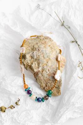 Çakra İnci Kolye Ametist, Dumanlı Kuvars, İnci, Lapis Lazuli, Sitrin - 3