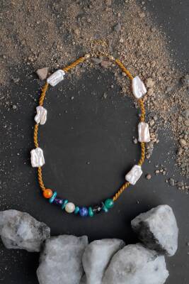 Çakra İnci Kolye Ametist, Dumanlı Kuvars, İnci, Lapis Lazuli, Sitrin - 5