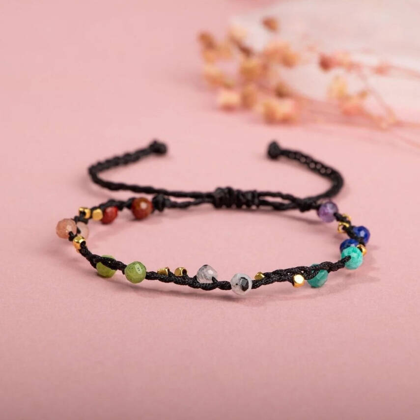 Çakra-Jasper-Yeşim-Amazonit-Lapis-Güneş Taşı-Ametist-Ay Taşı Doğal Taş Bileklik - 3