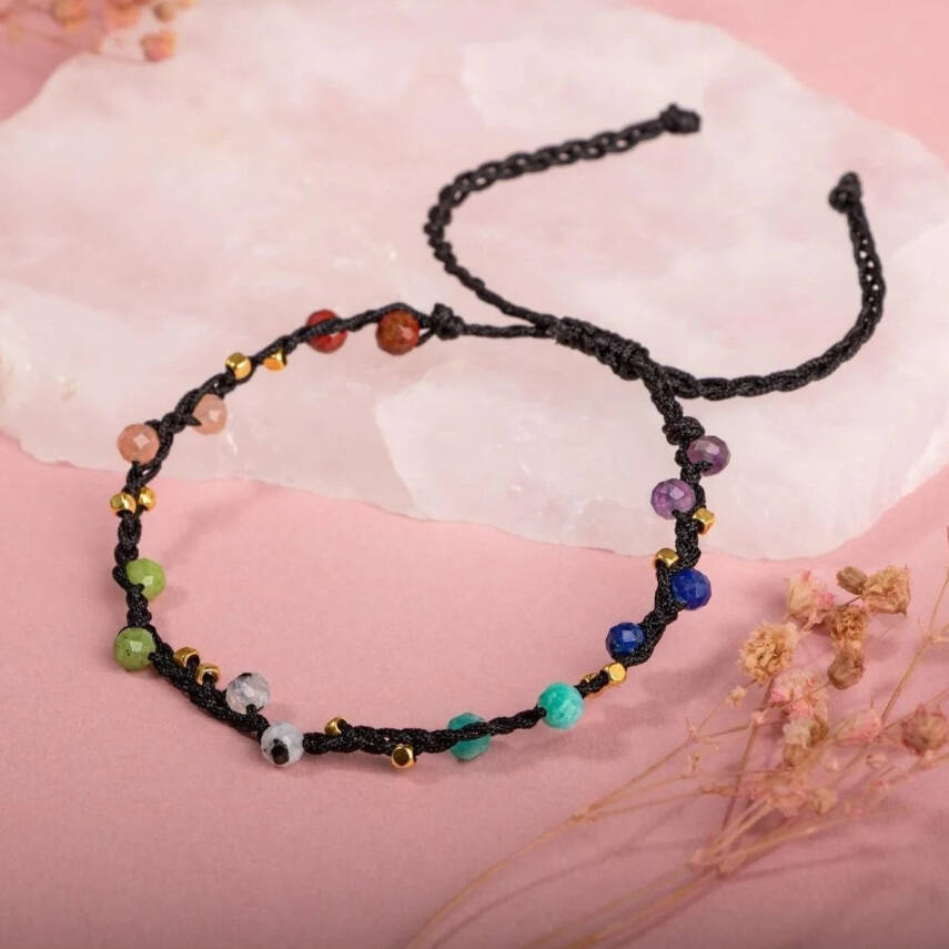 Çakra-Jasper-Yeşim-Amazonit-Lapis-Güneş Taşı-Ametist-Ay Taşı Doğal Taş Bileklik - 5