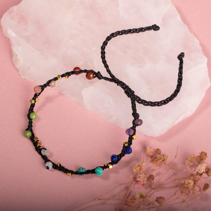 Çakra-Jasper-Yeşim-Amazonit-Lapis-Güneş Taşı-Ametist-Ay Taşı Doğal Taş Bileklik - 3