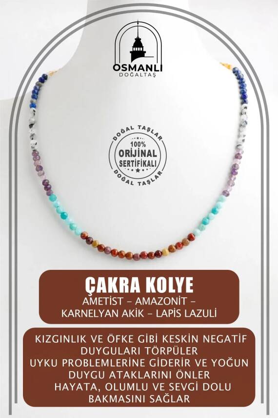 Çakra Kolye Amazonit, Ametist, Jasper, Karnelyan Akik, Lapis Lazuli - 2