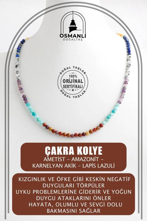 Çakra Kolye Amazonit, Ametist, Jasper, Karnelyan Akik, Lapis Lazuli - 1