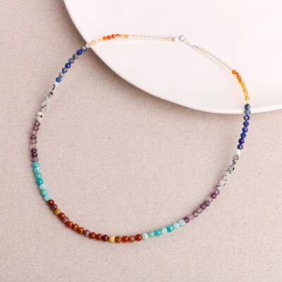 Çakra Kolye Amazonit, Ametist, Jasper, Karnelyan Akik, Lapis Lazuli - 2