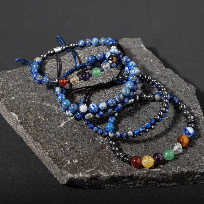 Çakra-Lapis Bileklik Seti Ametist, Kaplan Gözü, Akik, Kuvars, Lapis - 3