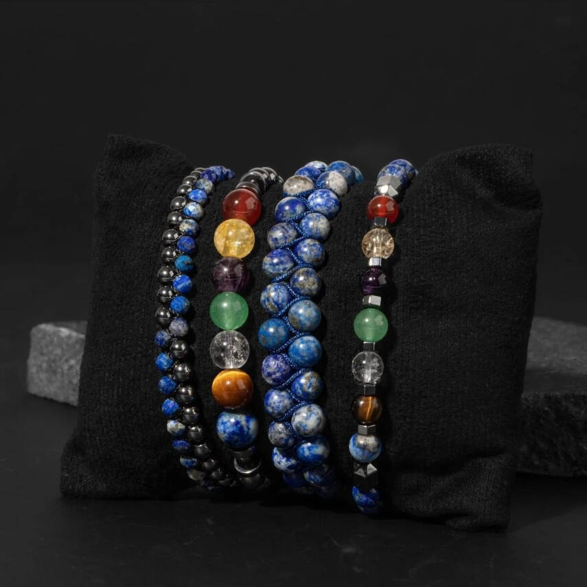 Çakra-Lapis Bileklik Seti Ametist, Kaplan Gözü, Akik, Kuvars, Lapis - 6