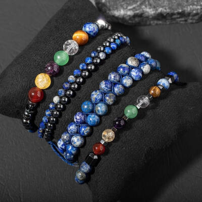 Çakra-Lapis Bileklik Seti Ametist, Kaplan Gözü, Akik, Kuvars, Lapis - 7