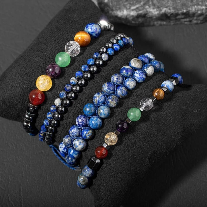 Çakra-Lapis Bileklik Seti Ametist, Kaplan Gözü, Akik, Kuvars, Lapis - 7