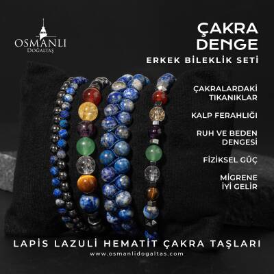 Çakra-Lapis Bileklik Seti Ametist, Kaplan Gözü, Akik, Kuvars, Lapis - Osmanlı Doğaltaş