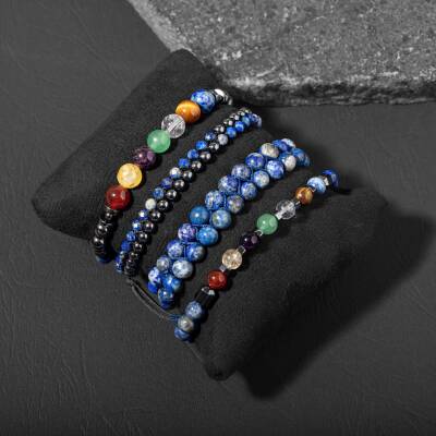 Çakra-Lapis Bileklik Seti Ametist, Kaplan Gözü, Akik, Kuvars, Lapis - 2