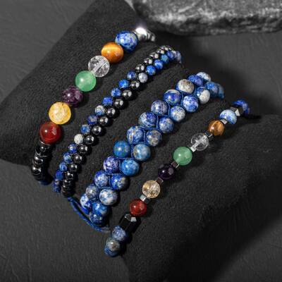 Çakra-Lapis Bileklik Seti Ametist, Kaplan Gözü, Akik, Kuvars, Lapis - 4