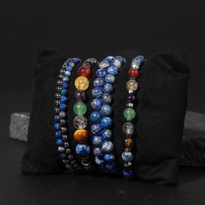 Çakra-Lapis Bileklik Seti Ametist, Kaplan Gözü, Akik, Kuvars, Lapis - 5