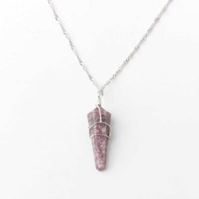Çeroit Doğal Taş Kolye Ucu 3x1 cm, Gümüş Zincir - Doğal Taş