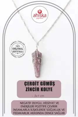 Çeroit Doğal Taş Kolye Ucu 3x1 cm, Gümüş Zincir - Doğal Taş (1)