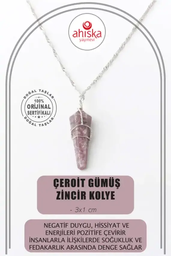 Çeroit Doğal Taş Kolye Ucu 3x1 cm, Gümüş Zincir - 2