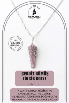 Çeroit Doğal Taş Kolye Ucu 3x1 cm, Gümüş Zincir - Osmanlı Doğaltaş