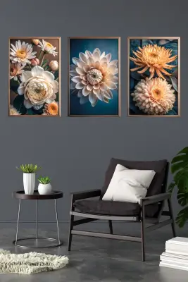 Çiçek 3d 3lü Mdf Tablo - 1