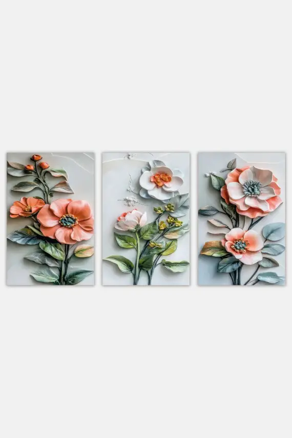 Çiçek 3d 3lü Mdf Tablo - 2