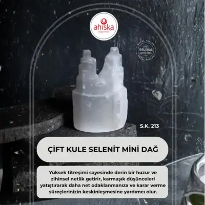 Çift Kule Selenit Mini Dağ (S.K.213) - Doğal Taş (1)