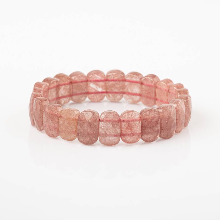 Çilek Kuvars Doğal Taş Geniş Kesim Bileklik - 4