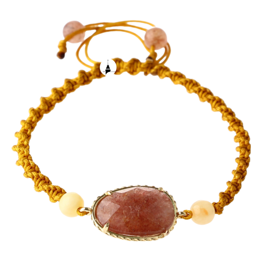 Çilek Kuvars-Kalsit Doğal Taş Makrome Örgü Bileklik - 1