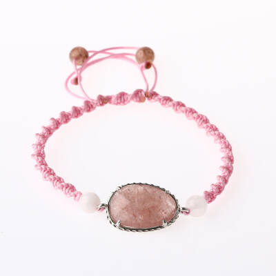 Çilek Kuvars-Pembe Kuvars Doğal Taş Makrome Örgü Bileklik - 4