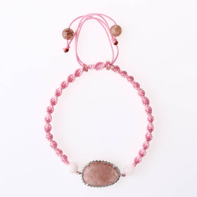 Çilek Kuvars-Pembe Kuvars Doğal Taş Makrome Örgü Bileklik - 5