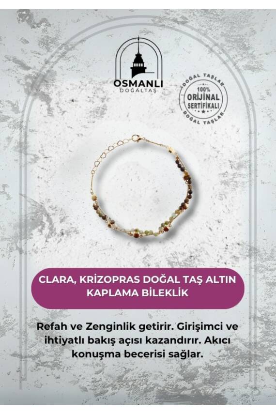 Clara, Krizopras Doğal Taş Altın Kaplama Bileklik - 1