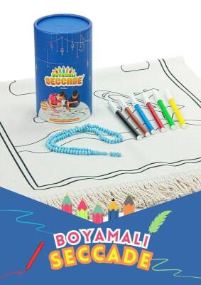 Çocuklara Özel Yıkanabilir Boyamalı Seccade Seti - Mavi - 5