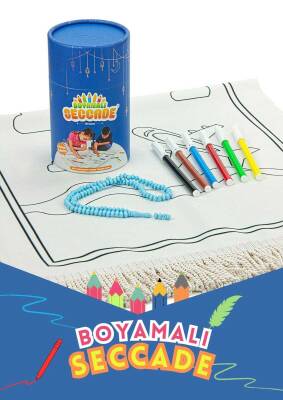 Çocuklara Özel Yıkanabilir Boyamalı Seccade Seti - Mavi - Ahıska Çarşı
