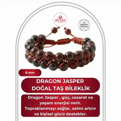 Dragon Jasper 8mm Çift Sıra Makrome Doğal Taş Bileklik - Doğal Taş (1)