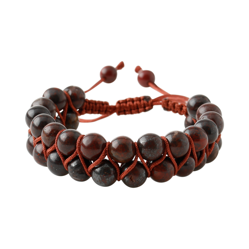 Dragon Jasper 8mm Çift Sıra Makrome Doğal Taş Bileklik - 1