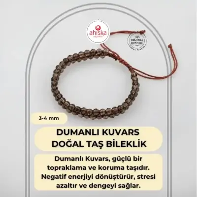 Dumanlı Kuvars 3-4mm Çift Sıra Doğal Taş Bileklik - Doğal Taş (1)