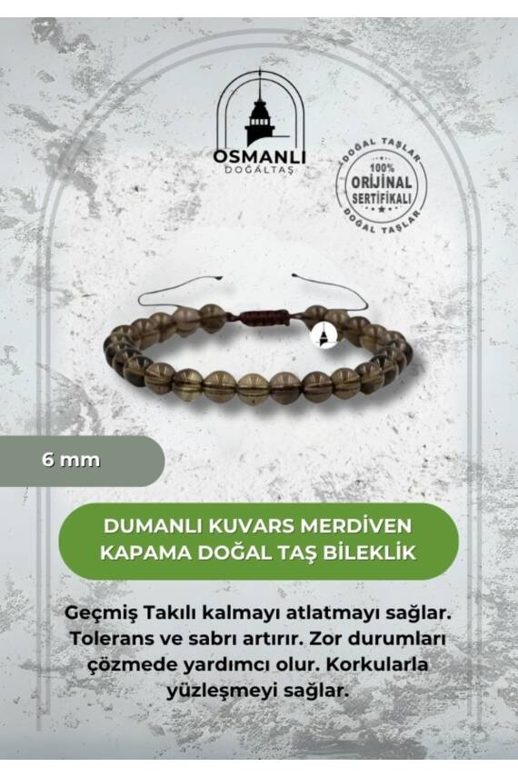 Dumanlı Kuvars 6mm Merdiven Kapama Doğal Taş Bileklik - 1