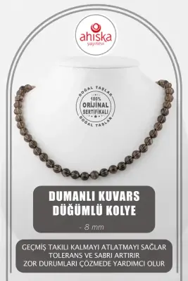 Dumanlı Kuvars 8 mm Düğümlü Doğal Taş Kolye - 1
