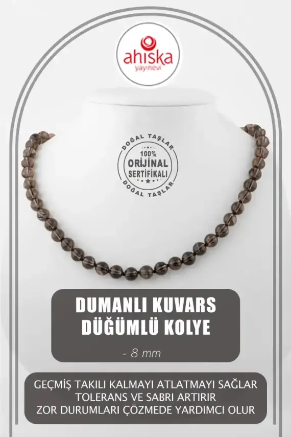 Dumanlı Kuvars 8 mm Düğümlü Doğal Taş Kolye - 1