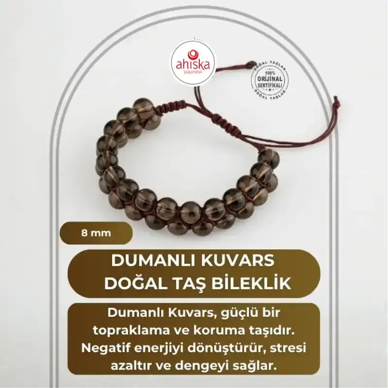 Dumanlı Kuvars 8mm Çift Sıra Makrome Doğal Taş Bileklik - 2