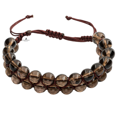 Dumanlı Kuvars 8mm Çift Sıra Makrome Doğal Taş Bileklik - 4