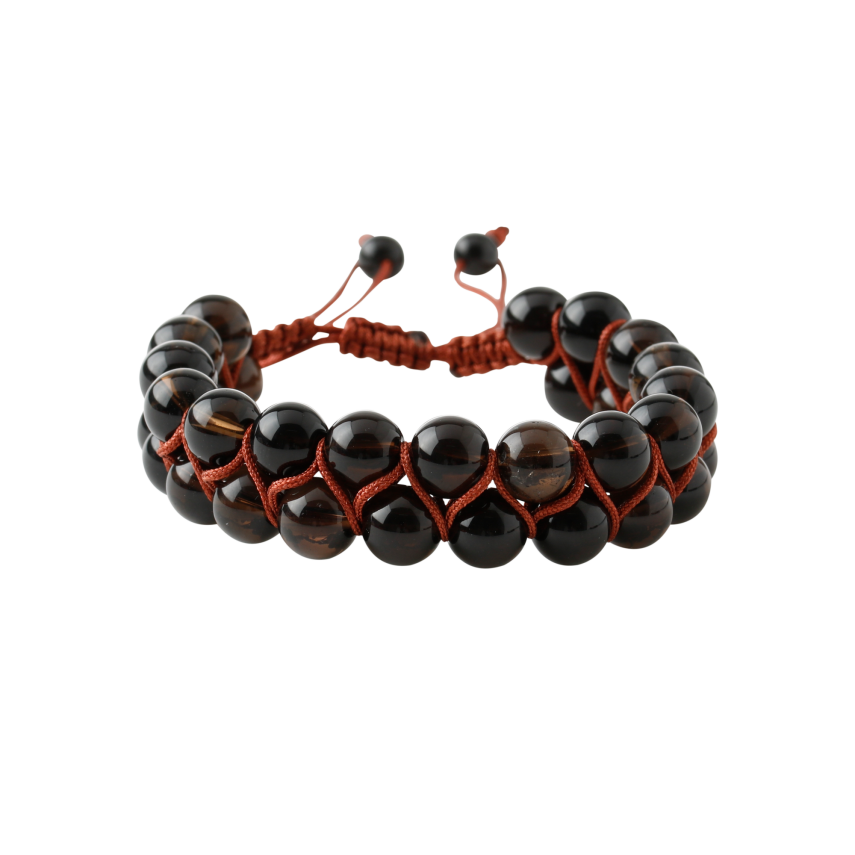 Dumanlı Kuvars 8mm Çift Sıra Makrome Doğal Taş Bileklik - 5