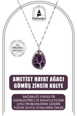 Dumanlı Kuvars Doğal Taş Gümüş Zincir Yonca Kolye - Osmanlı Doğaltaş