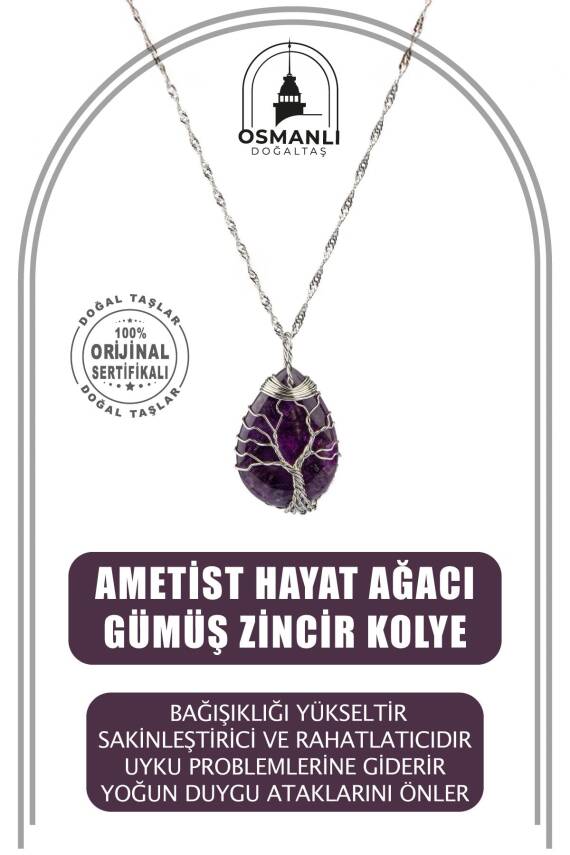 Dumanlı Kuvars Doğal Taş Gümüş Zincir Yonca Kolye - 1