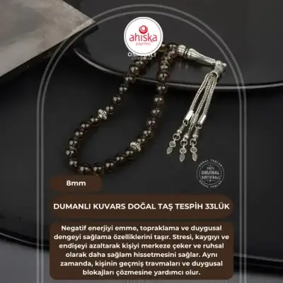 Dumanlı Kuvars Doğal Taş Tesbih 33lük - 8mm - Doğal Taş (1)