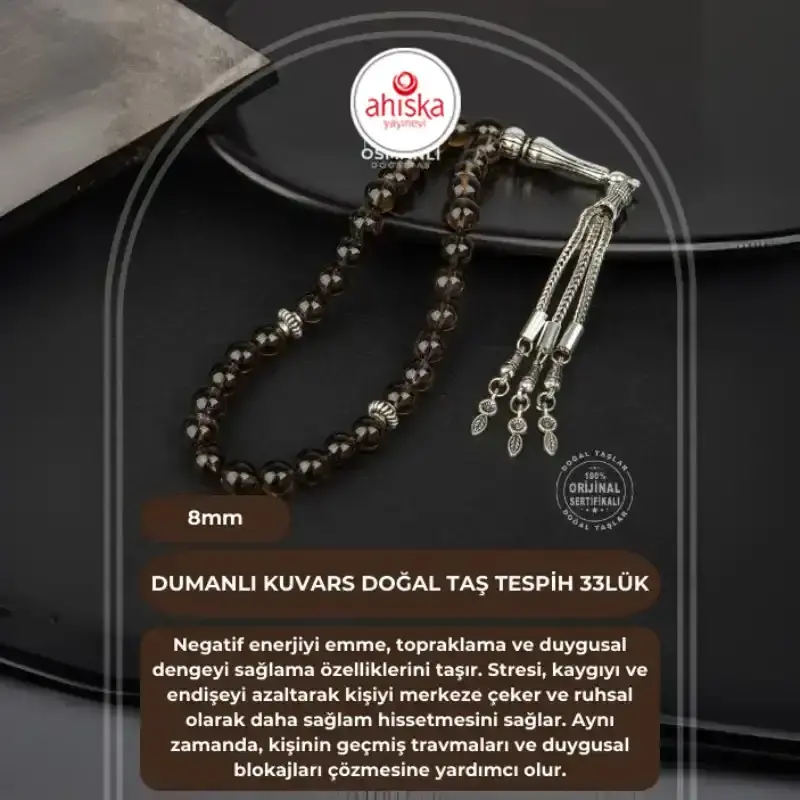 Dumanlı Kuvars Doğal Taş Tesbih 33lük - 8mm - 2