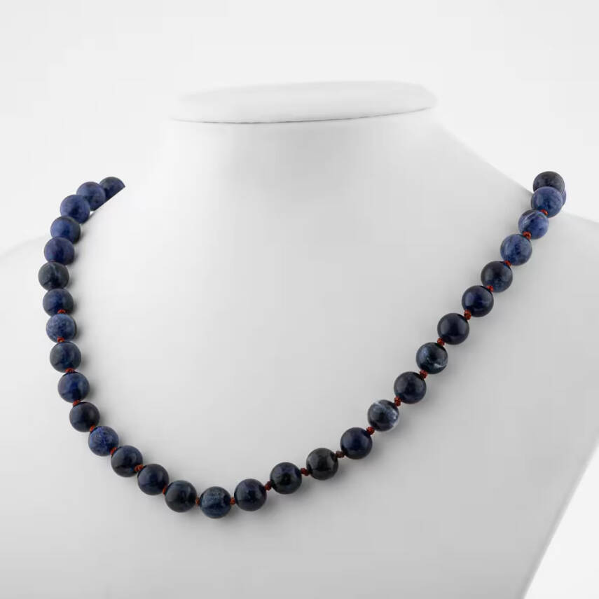 Dumortierit 8 mm Düğümlü Doğal Taş Kolye - 2